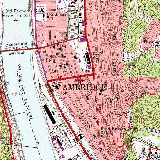 Topographic Map of Ambridge Area Catholic School, PA