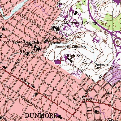 Topographic Map of Dunmore Elementary School, PA