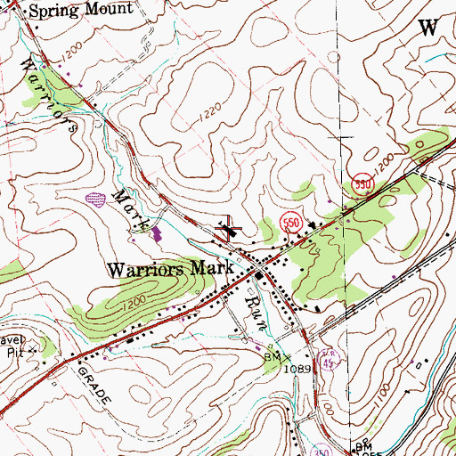 Topographic Map of Warriors Mark Elementary School, PA