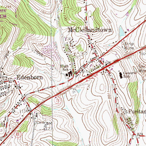 Topographic Map of German Township High School, PA