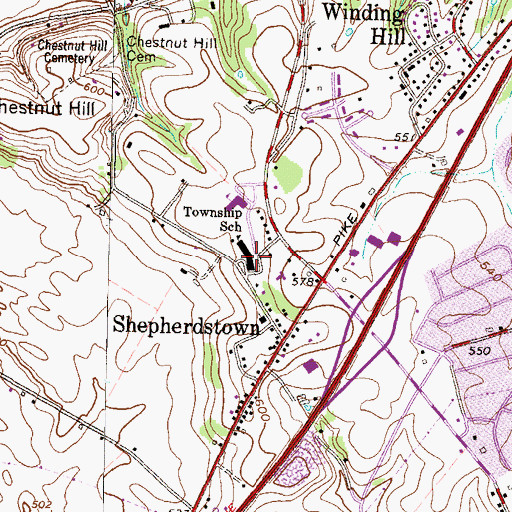 Topographic Map of Shepherdstown Elementary School, PA