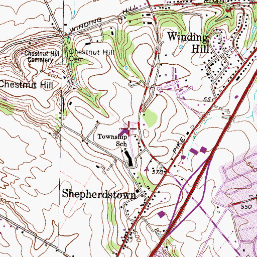 Topographic Map of Upper Allen Elementary School, PA