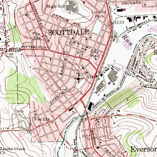 Topographic Map of Scottdale Elementary School, PA