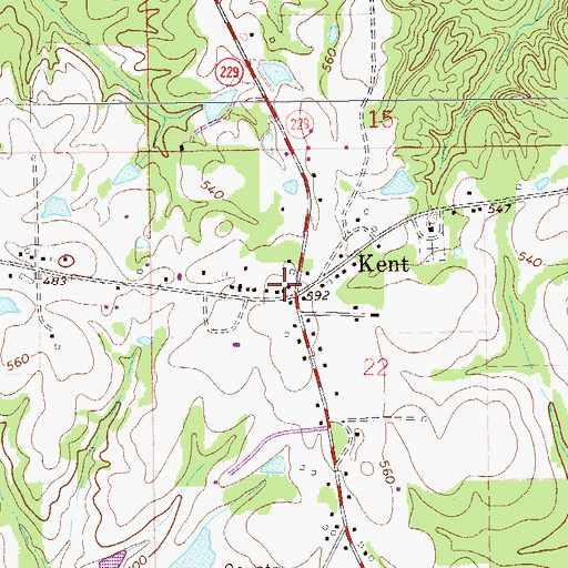 Topographic Map of Kent, AL