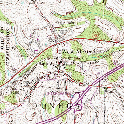 Topographic Map of West Alexander Elementary School, PA