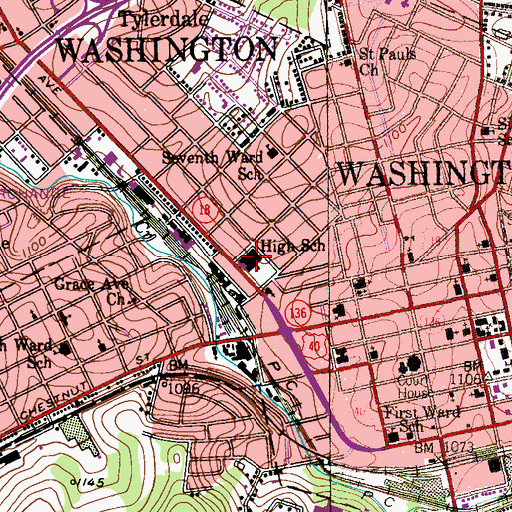 Topographic Map of Washington High School, PA