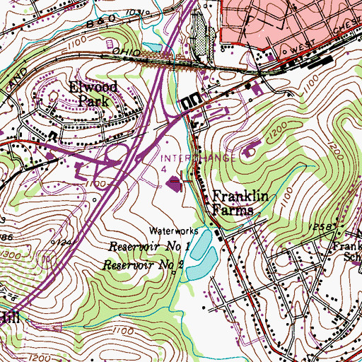 Topographic Map of Franklin Mall, PA
