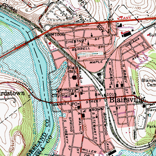 Topographic Map of Blairsville Junior High School, PA