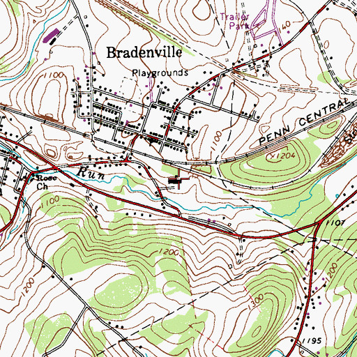 Topographic Map of Bradenville Elementary School, PA