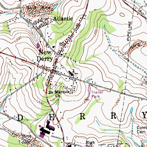 Topographic Map of New Derry Elementary School, PA