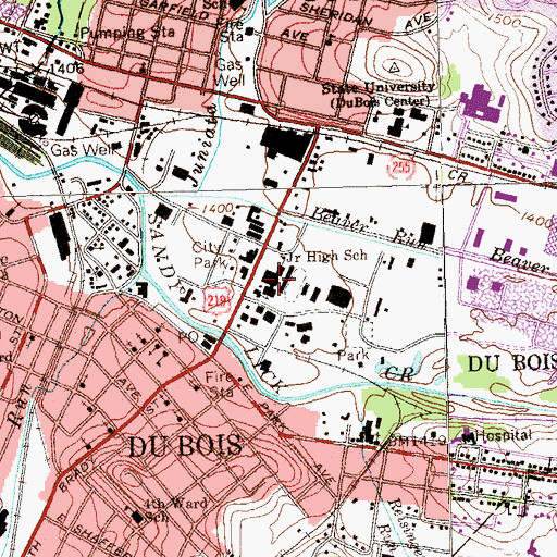 Topographic Map of Du Bois Area Junior High School, PA
