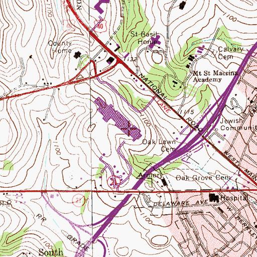 Topographic Map of Uniontown Mall, PA