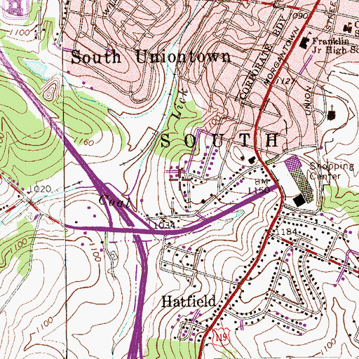 Topographic Map of Uniontown Shopping Center, PA