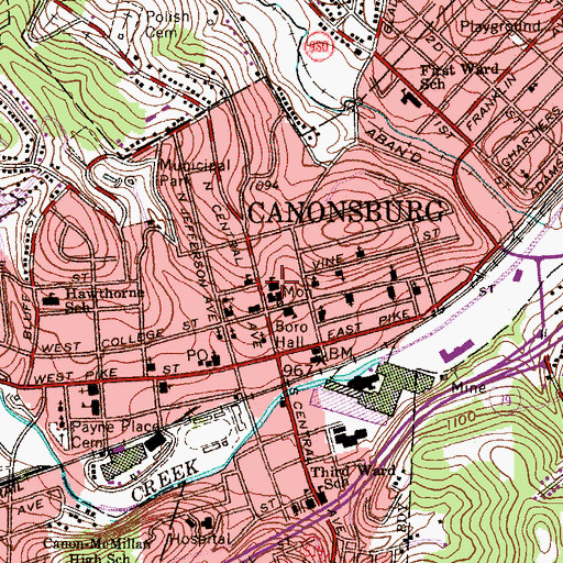 Topographic Map of Canon McMillan Junior High School, PA