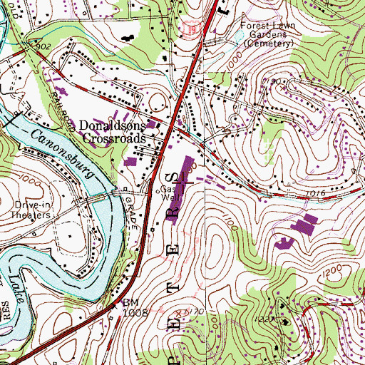 Topographic Map of Donaldsons Crossroads Shopping Center, PA