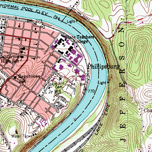 Topographic Map of California University of Pennsylvania, PA