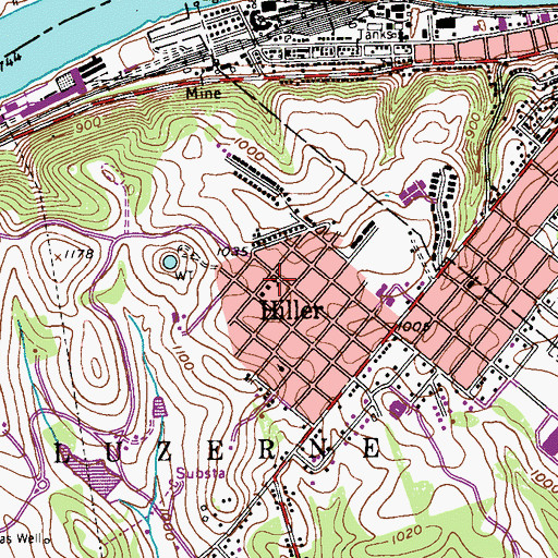 Topographic Map of Hiller Elementary School, PA