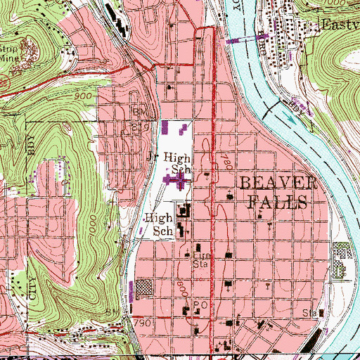Topographic Map of Beaver Falls Senior High School, PA