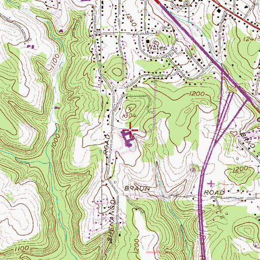 Topographic Map of Highland Middle School, PA