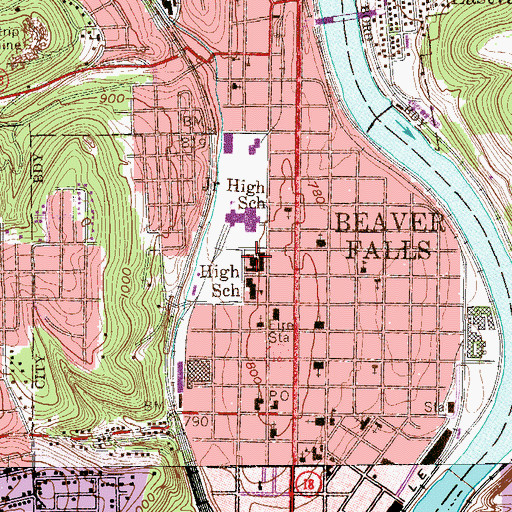 Topographic Map of Beaver Falls Middle School, PA