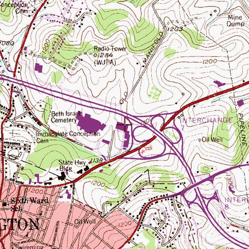 Topographic Map of Washington Plaza, PA