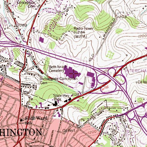 Topographic Map of Washington Mall, PA