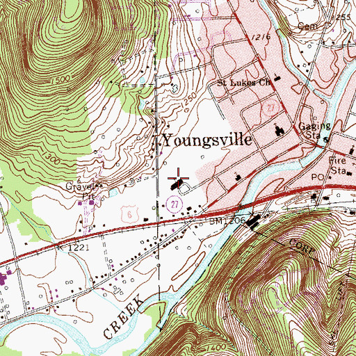 Topographic Map of Youngsville Elementary School, PA