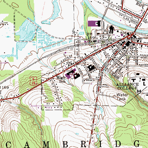 Topographic Map of Cambridge Springs Junior Senior High School, PA