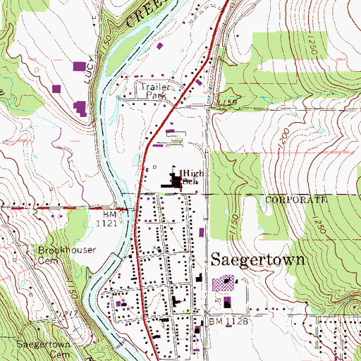 Topographic Map of Saegertown Middle School, PA