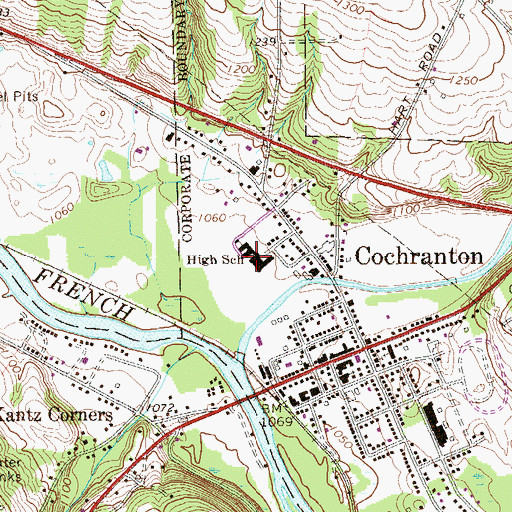 Topographic Map of Cochranton Junior - Senior High School, PA