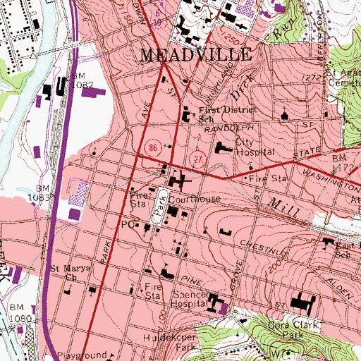 Topographic Map of Meadville Area Junior High School, PA