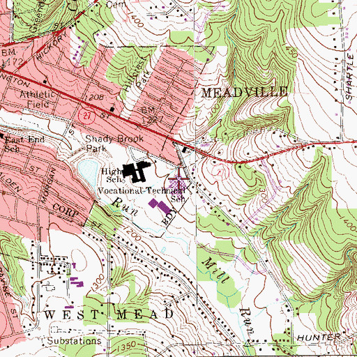 Topographic Map of Crawford County Area Vocational Technical School, PA