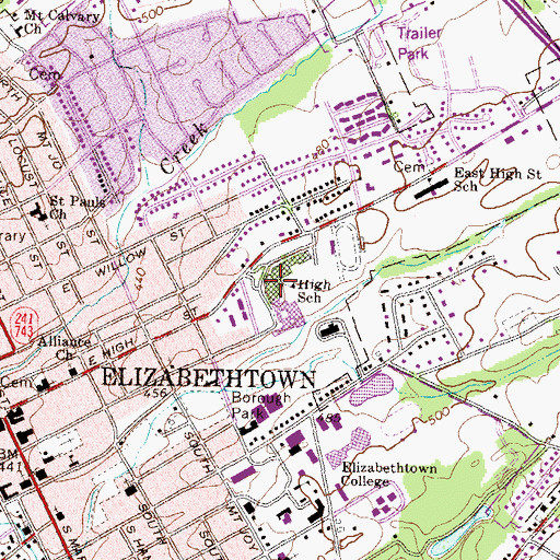 Topographic Map of Elizabethtown Junior Senior High School, PA