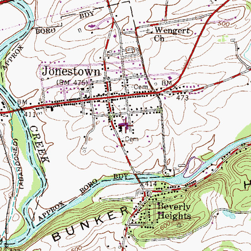 Topographic Map of Jonestown Elementary School, PA