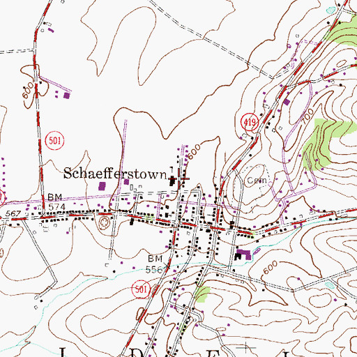 Topographic Map of Schaefferstown Elementary School, PA