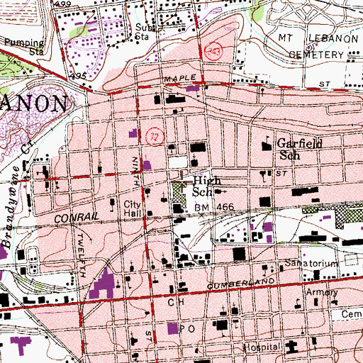 Topographic Map of Lebanon Junior High School, PA