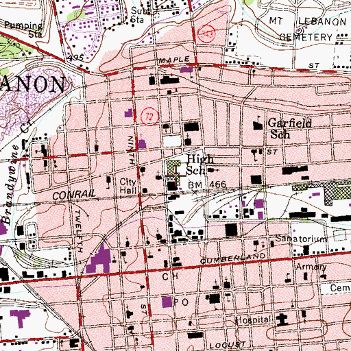 Topographic Map of Lebanon Senior High School, PA