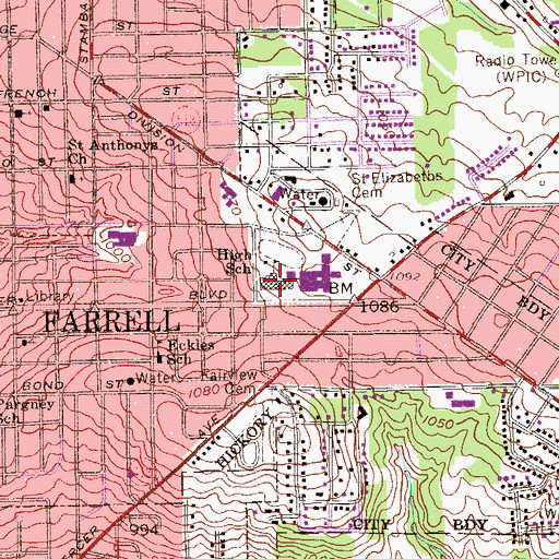 Topographic Map of Farrell Area High School, PA