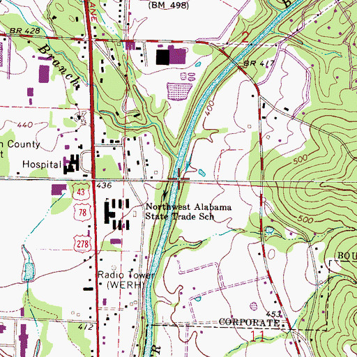 Topographic Map of Key Branch, AL
