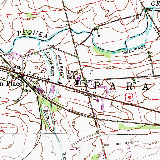 Topographic Map of Paradise Elementary School, PA