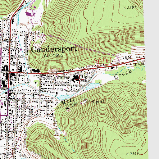 Topographic Map of Coudersport Area Junior Senior High School, PA
