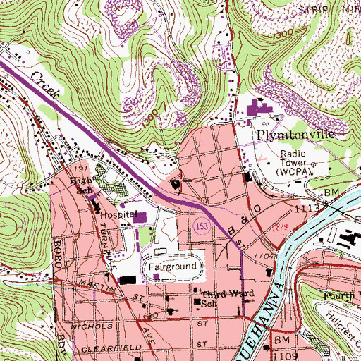 Topographic Map of Plymptonville Elementary School, PA