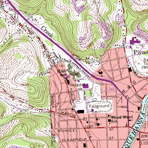 Topographic Map of Clearfield Area High School, PA