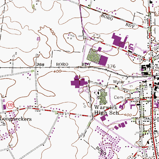 Topographic Map of Warwick Middle School, PA