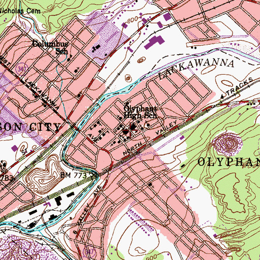 Topographic Map of Mid Valley Intermediate Elementary School, PA