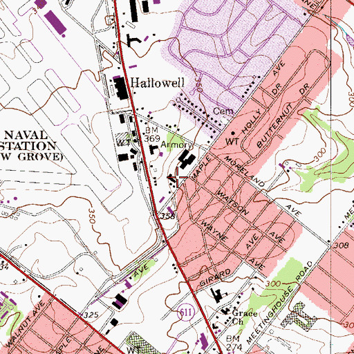 Topographic Map of Hallowell Elementary School, PA