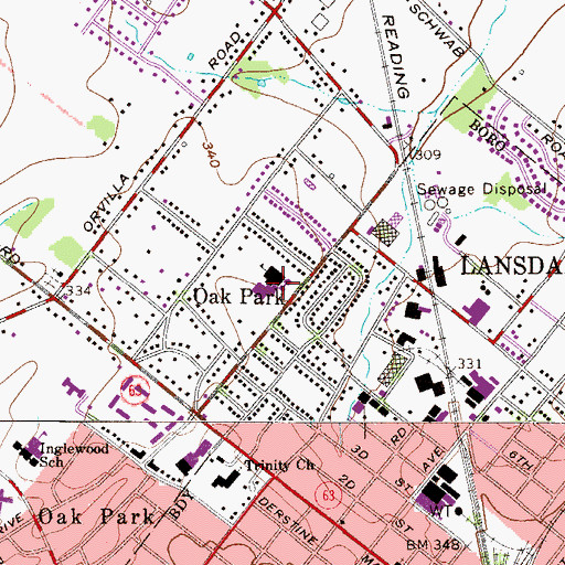 Topographic Map of Oak Park Elementary School, PA