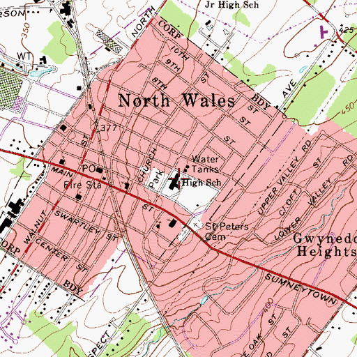 Topographic Map of North Wales Elementary School, PA