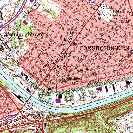 Topographic Map of Conshohocken Elementary School, PA
