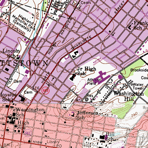Topographic Map of Pottstown Junior High School, PA